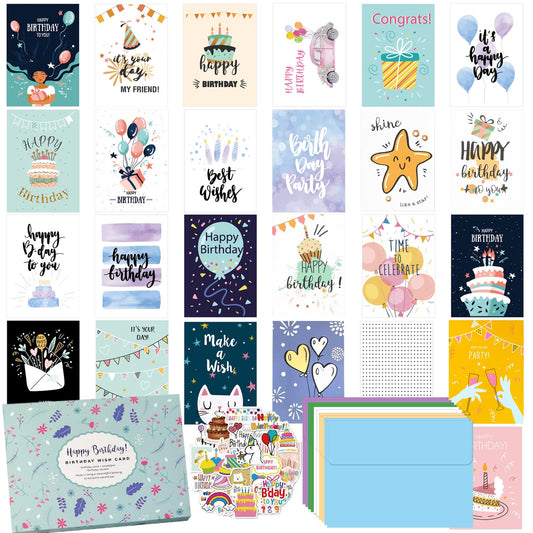 Nardo Visgo 50 Pcs Greeting Card Assortment with Organizer Box, Bulk Set Includes Birthday Thank You Sympathy Wedding Holiday Congrats Cards, 10 Colorful Envelopes and 27 Stickers, 4"x5.5"