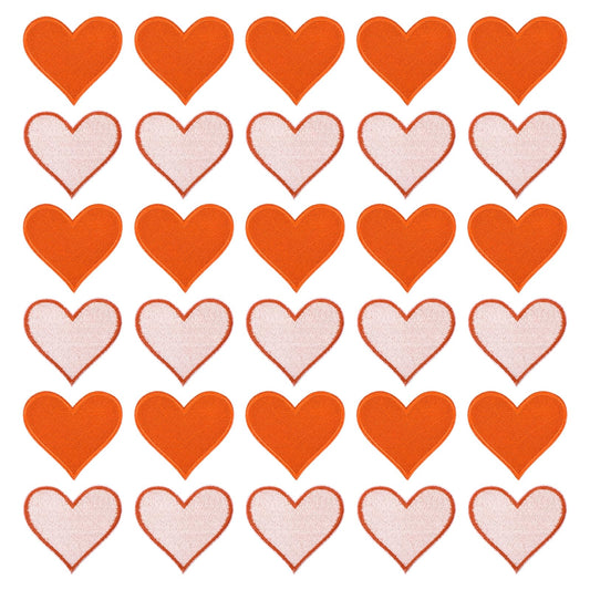 MECCANIXITY 60pcs Large Heart Shaped Iron on Patches 2.7x2.8 inch Embroidered Sew Patches Appliques Garment Embellishments for Clothing Repair Backpack, Orange