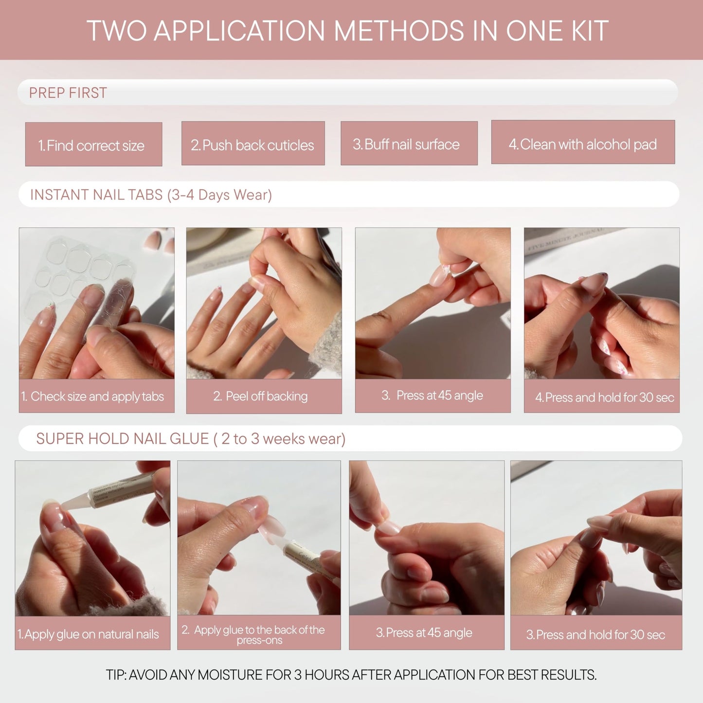 Celebritips Press On Nails - Salon U-ltimate™ | Bare Milk, Extra Short Almond Nails, Reusable | 16 sizes - 32 Nails Kit with Glue and Sticky Tabs