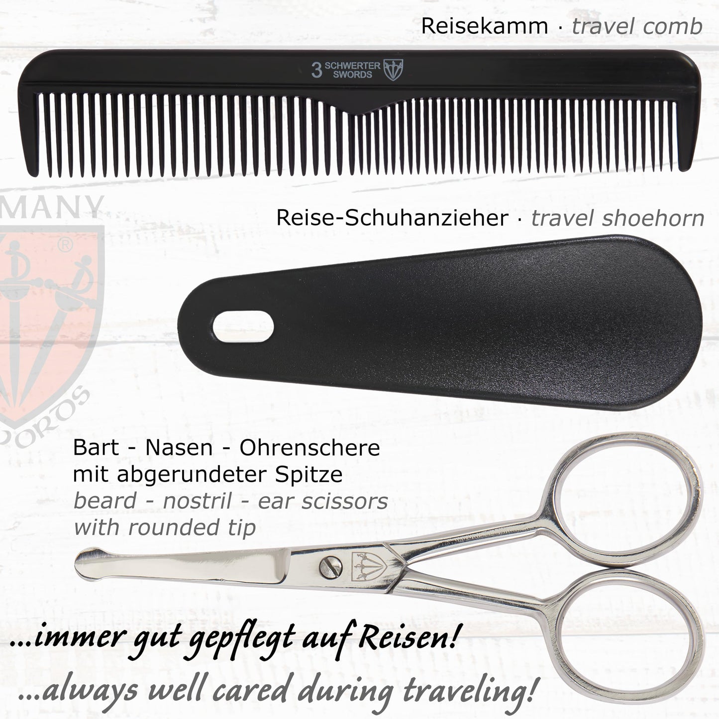 3 Swords Germany - brand quality 10 piece manicure pedicure grooming kit set for professional finger & toe nail care tweezers file clipper fashion leather case in gift box, Made by 3 Swords (02570 )