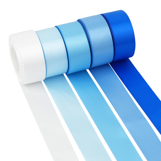 MAYREEL 1 Inch Blue Satin Ribbon Light Blue for Gift Wrapping Wedding Bridal Shower Party Decorations 5 Rolls 10 Yards Each Color Total 50 Yards