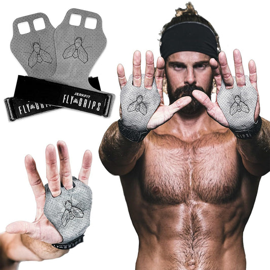 JerkFit Fly Grips, 2 Finger Vegan Gymnastics Grips (Medium) - Pull Up Grips for Cross Training Hand Protection - Hand Grips for Gymnastics Bars, Palm Guards for Athletes to Prevent Rips Blisters