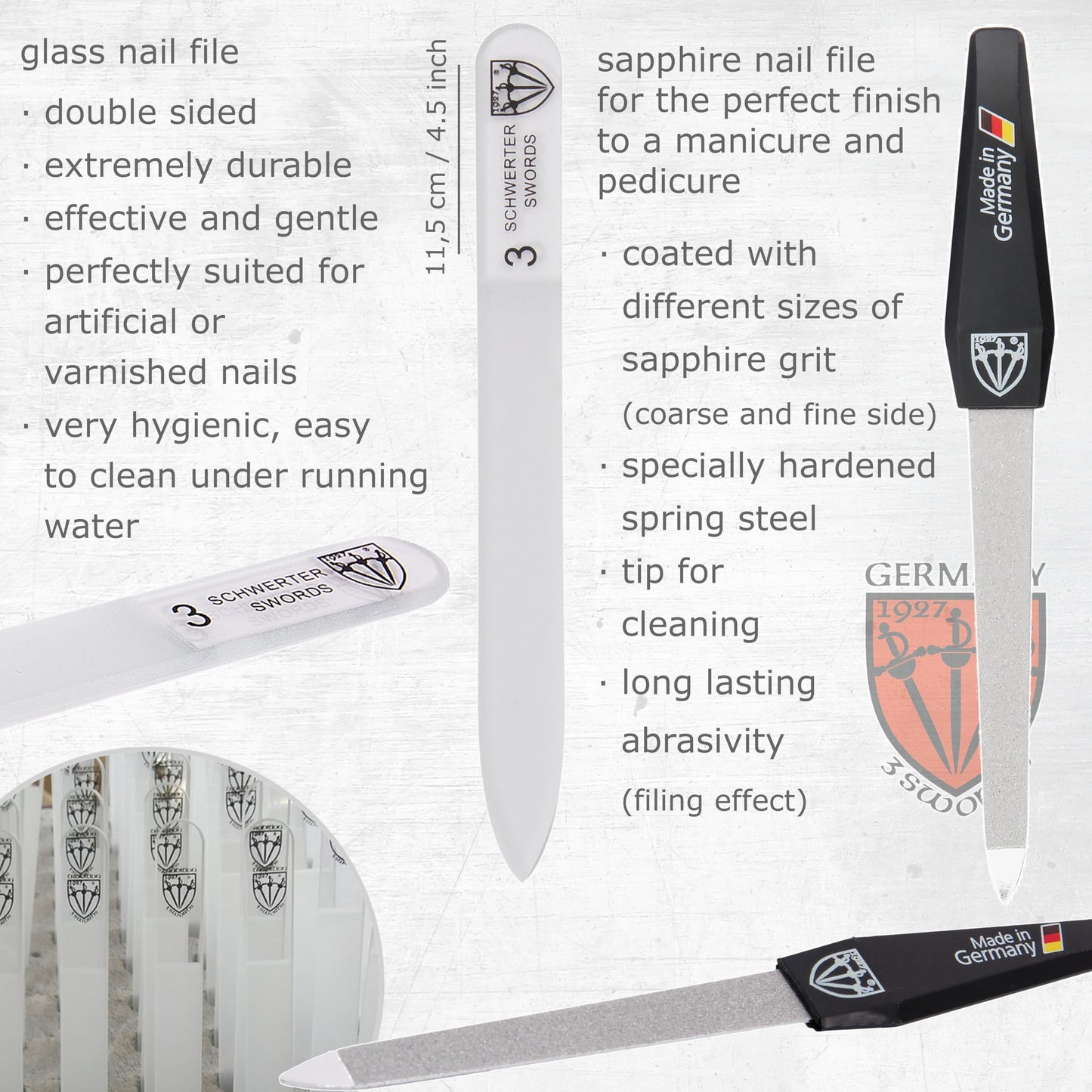 3 Swords Germany - brand quality 8 piece manicure pedicure grooming kit set synthetic leather case chequered - Made in Germany