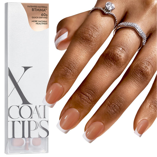 BTArtboxnails XCOATTIPS French Tip Nails, 160pcs Short Square Brown French Tip Press on Nails, French Tip Gel Nails for DIY Nail Art