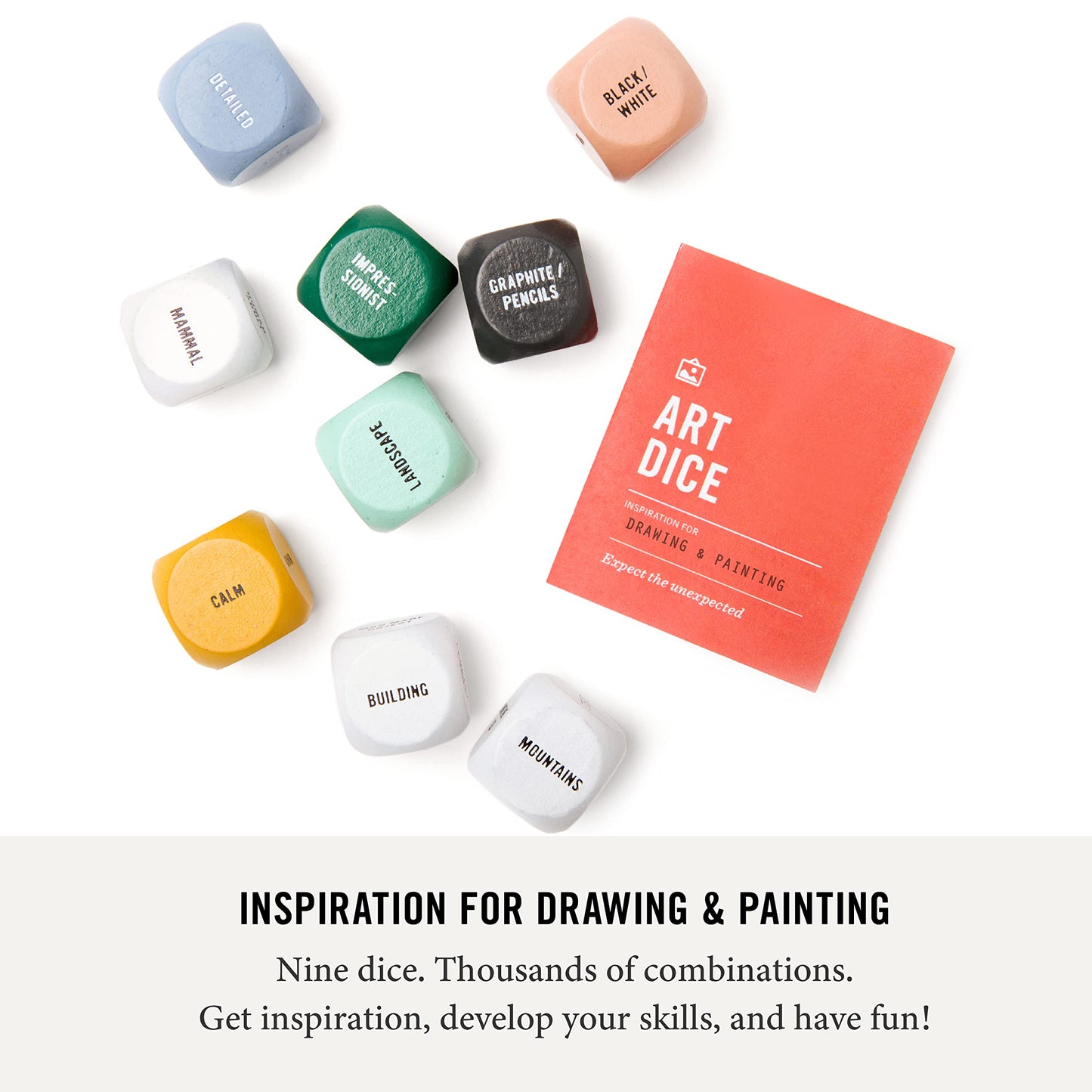 Two Tumbleweeds Art Dice - Drawing & Painting Game for Adults, Artists & Teachers - Set of 9 Dice for Creative Inspiration - Drawing Prompts for Studio and Classroom - Gift for Artist - 1+ Players