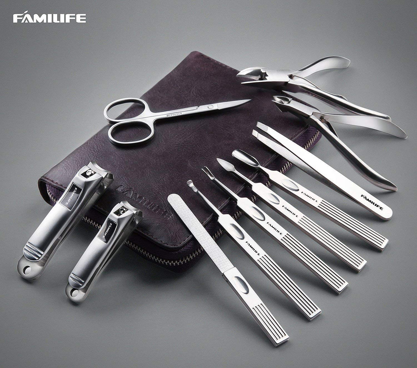 Manicure Set, FAMILIFE Nail Clippers Set Professional Manicure Kit 11 in 1 Stainless Steel Pedicure Tools Kit Grooming Kit and Gifts for Men, FAMILIFE Manicure Set Nail Clippers Pedicure Kit Manicure