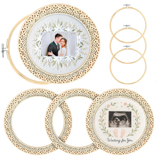 Kuabiz 8 Pcs Wood Embroidery Hoop Frame with Embroidery Hoops 8 Inch Heart Shaped Wooden Display Frame and Hoops for Finished Cross Stitch Craft Projects, Sewing & Decorative Ornaments