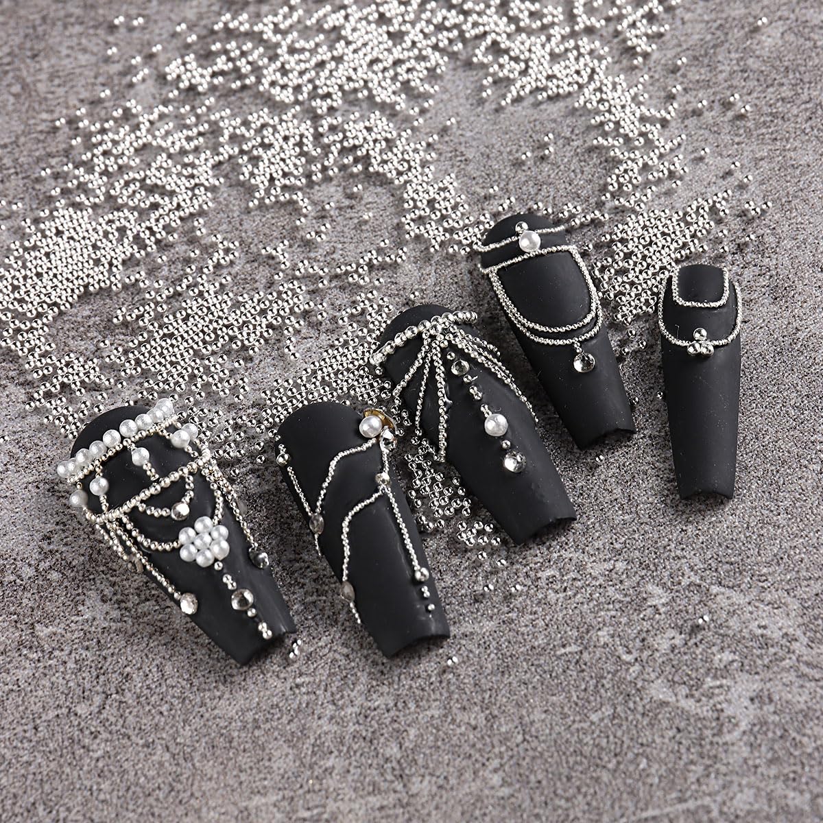 3D Mixed Sizes Nail Art Studs Gold Silver Mini Metal Caviar Nails Beads Ball Nail Rivets Jewelry for Women Girls Manicure Nails Supplies DIY Crafts Decorations