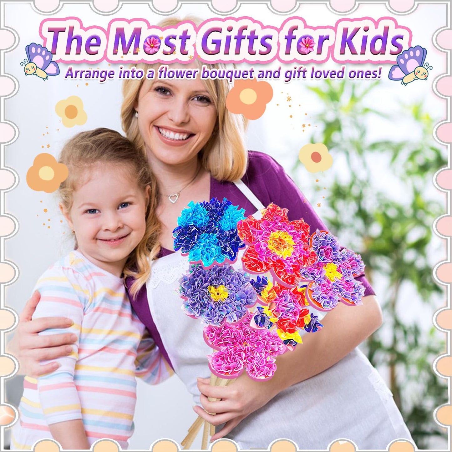 JRD&BS WINL Poke in Fun Art Kit for Kids Ages 3 up, Flower Bouquet Creative Decor Mess Free Art Set for Children Fun Activity Gifts for Boy and Girls 4-8 Year Old DIY Fabric Craft (Flower Bouquet)
