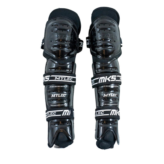 MyLec MK5 Street/DEK Shin Pad, Lightweight & Durable Hockey Accessories, 360° Velcro Straps, Hard Front Shells, Breathable Material, Metatarsal Padding Street Hockey Shin Guards, Foam Rubber(11,Black)
