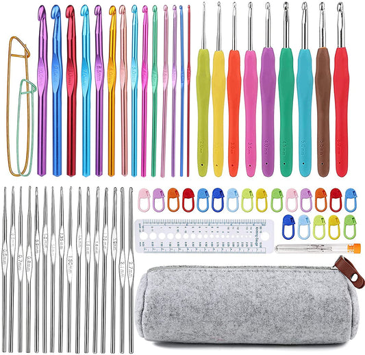Mayboos 72 Pcs Crochet Hooks Set, Crochet Hooks Kit Plus Large Eye Blunt Needles Ergonomic Yarn Knitting Needles Marking Clips Tools Set with Crochet Needle Accessories