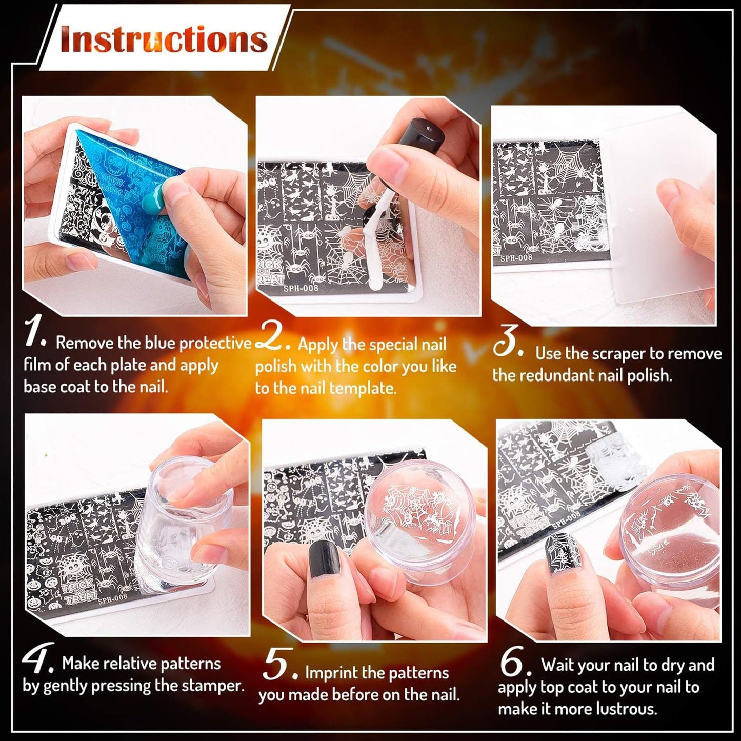 Whaline 6 Pcs French Line Nail Plates Stamping Set Minimalism Wave Stripe Stamp Templates Nail Art Plates for DIY Print Manicure Salon Design