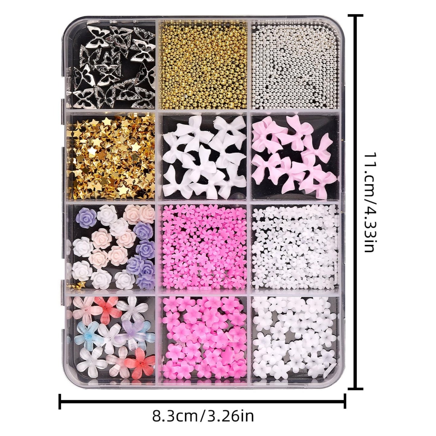 2 Styles Flower Nail Charms 3D Resin Floral Nail Gems Cute Colorful Red Blue Pink Petal Nail Jewels Spring Summer Hibiscus Hawaii Flowers Nail Art Supplies for Women DIY Acrylic Nail 12 Grids 1 Box