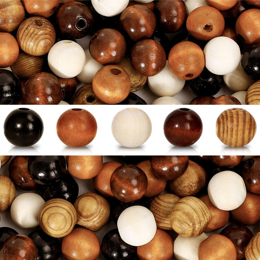 Whaline 240Pcs Farmhouse Rustic Fall Wood Beads Natural Round Wooden Beads Colorful Wood Bead with Hemp Rope Handmade Polished Boho Bead for Home Decor DIY Crafts Bracelet Necklace Making Supplies