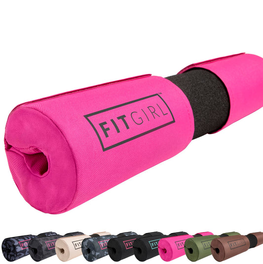 FITGIRL - Squat Pad and Hip Thrust Pad for Leg Day, Barbell Pad Stays in Place Secure, Thick Cushion for Comfortable Squats Lunges Glute Bridges, Olympic Bar and Smith Machine (Deluxe Pink)