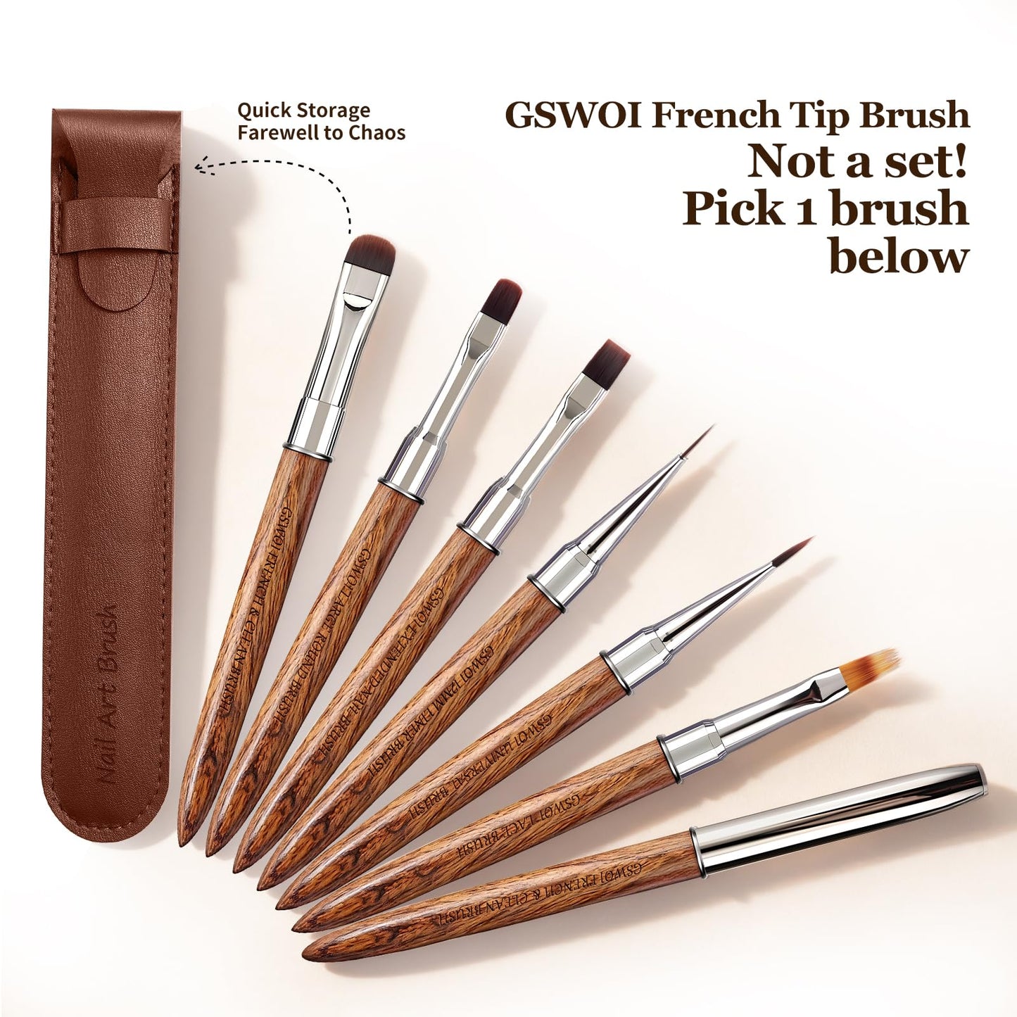 Large Round Nail Brush with Wooden Handle & Storage Pouch