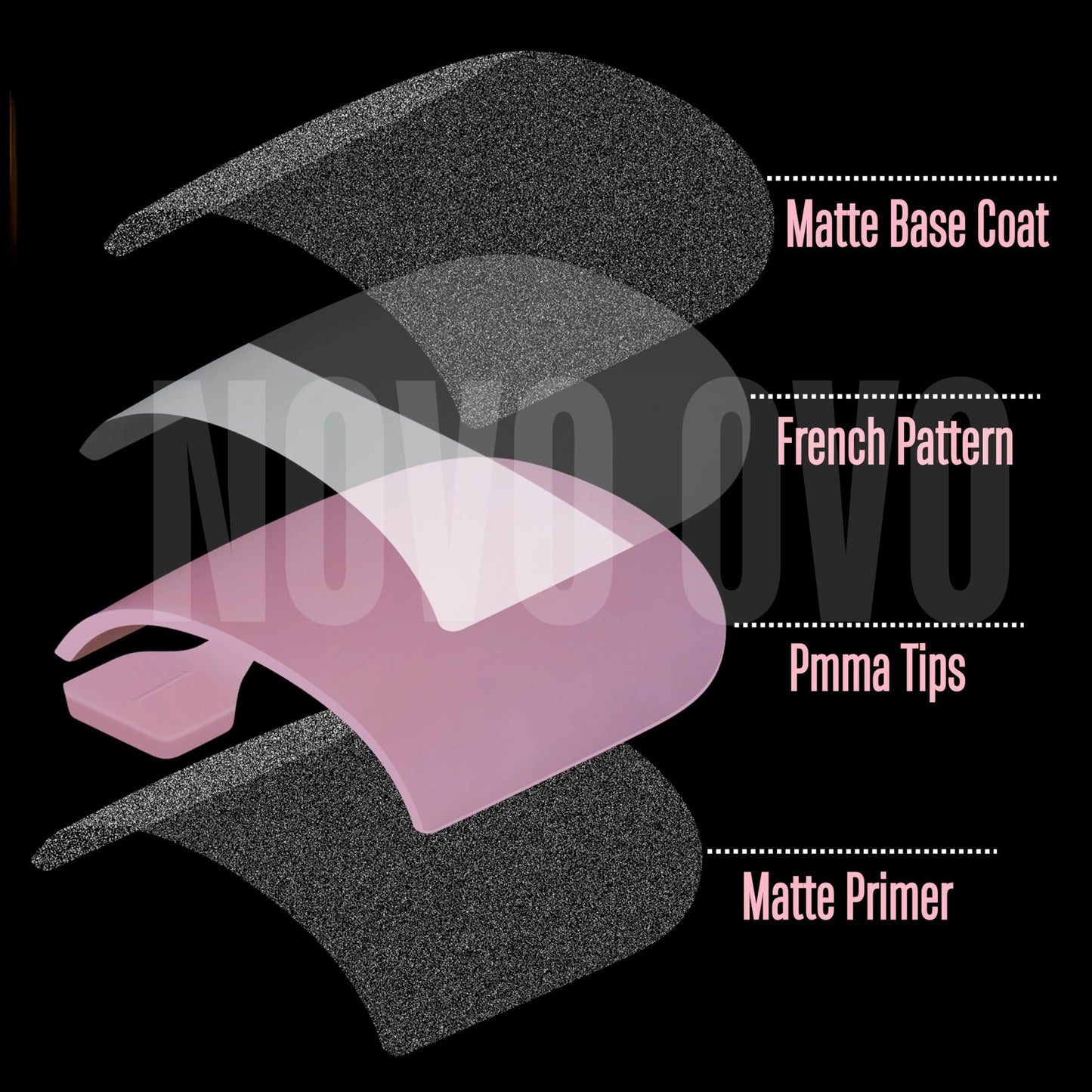 NOVO OVO French Tip Toe Nail Tips Press on, Sharp Square Pre-Designed Soft Gel False Toenail Extension, BERRY PINK Pre-applied Tip Primer & Base Coat, Full Cover Acrylic for DIY x 15 Sizes 240 pcs