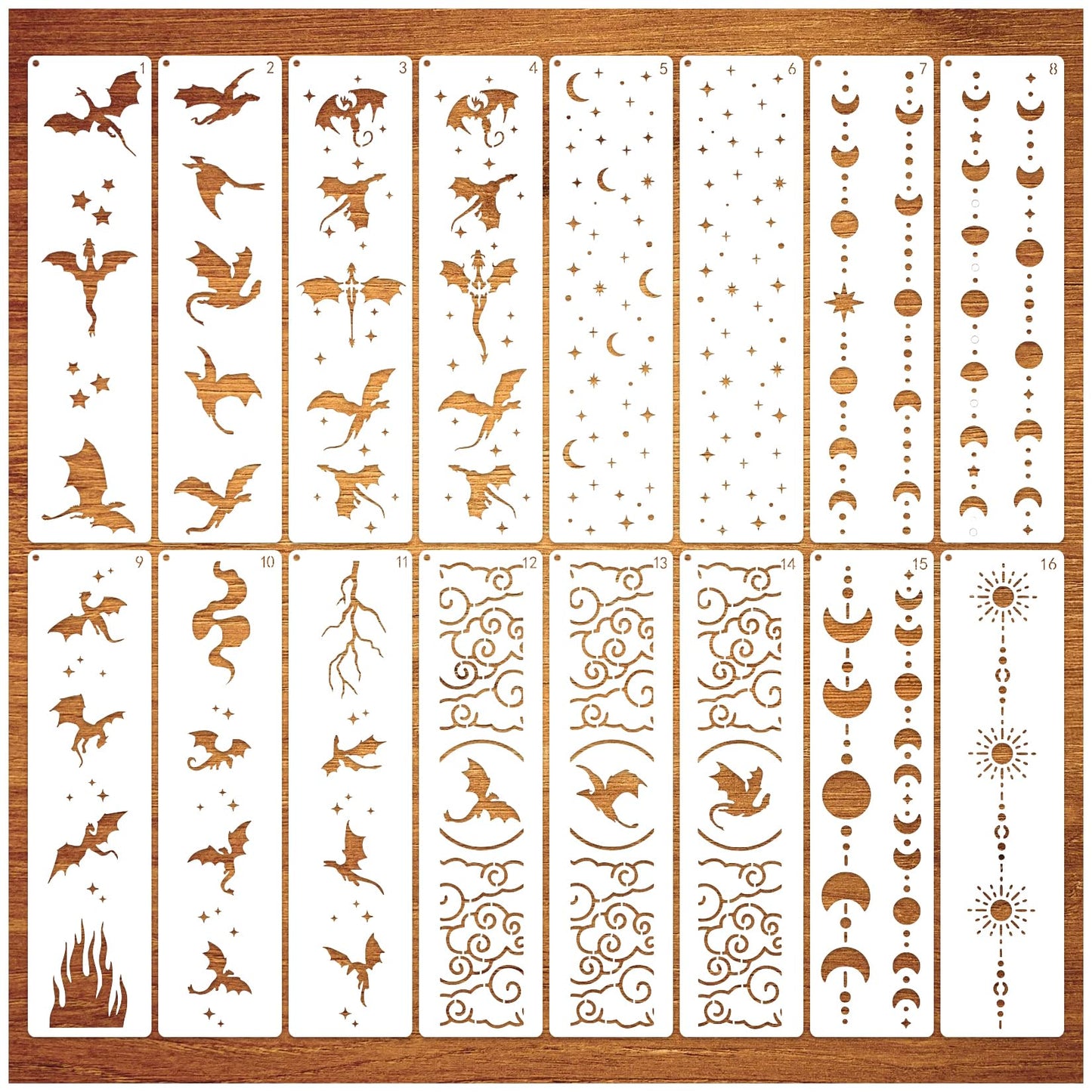 Border Stencils for Painting Moon Star Dragon Book Edge Background Template Paint Stencils for Painting on Wood Burning Art Craft Canvas Furniture Wall(book16)