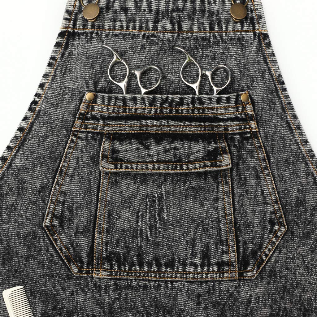 Jeanerlor - Denim Apron with Pockets for Hair Stylist Gardening Craftsmen Barista Women Hairdresser Jean Work Apron Cross Straps & Adjustable S to L (Black)