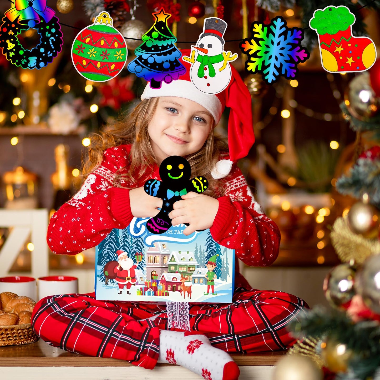 Garma 72Pcs Christmas Crafts Scratch Art for Kids, Rainbow Scratch Paper Christmas Ornaments Crafts Christmas Party Favors Toys Xmas Tree Ornaments Hanging Craft Art Kits