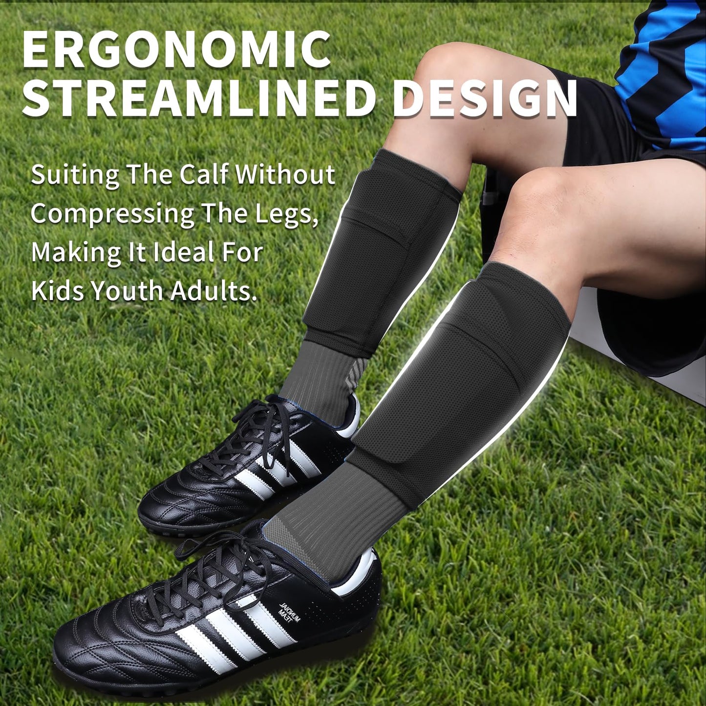 LPONJAR Soccer Shin Guards for Kids Youth Adults - Shin Pads and Sleeves with Optimized Insert Pocket for Boys Girls Men Women for Football Games - Protective Soccer Equipment