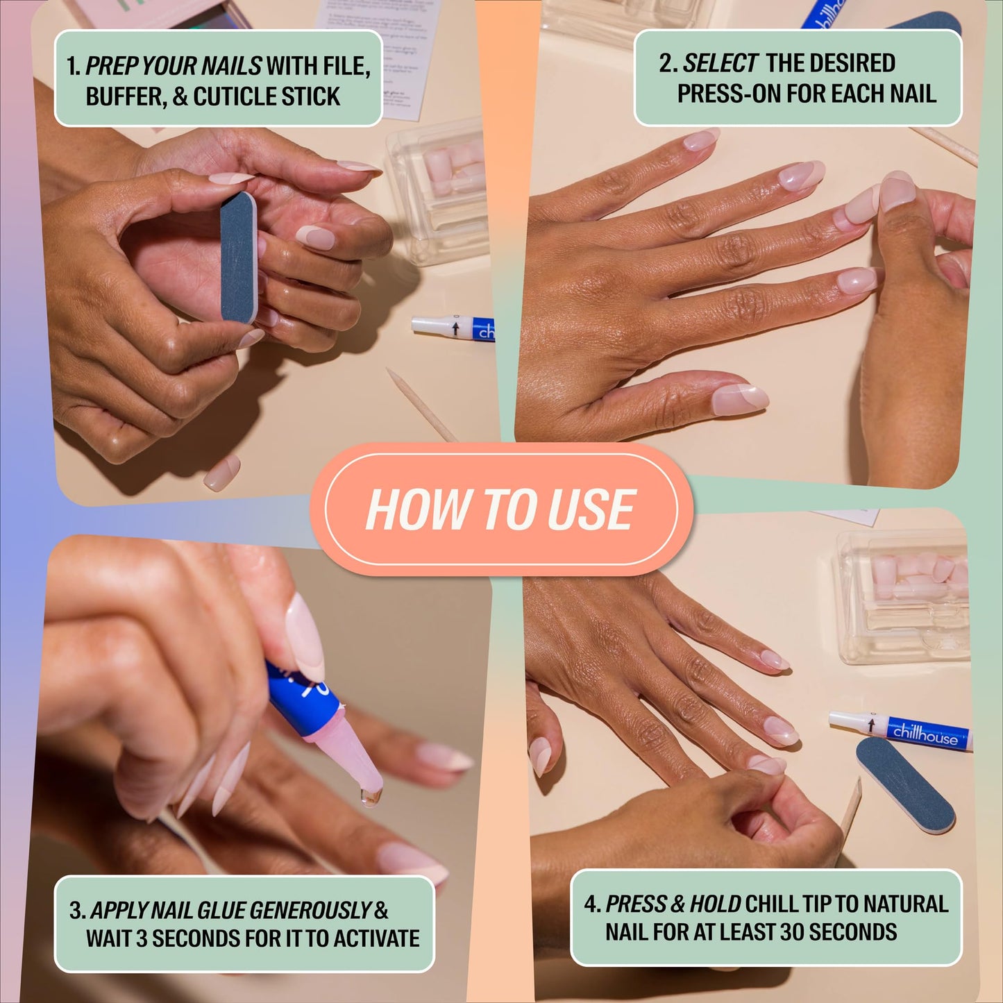 Chillhouse - Chill Tips, Press on Nails Kit - Here Comes The Gold (Oval) - 30 Nail Shapes & Sizes - Up to 2 Weeks of Wear - Customizable - Reusable - Latina Founded, Women Owned - Beauty, Self Care