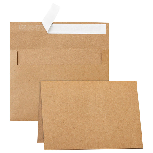 Silunkia 100 Packs Brown Blank Note Cards with Envelopes 5 x 7 Heavyweight Folded Cardstock and A7 Envelopes Self Seal for Invitations, Wedding, DIY Greeting Cards, Thank You Cards, Festival Blessings