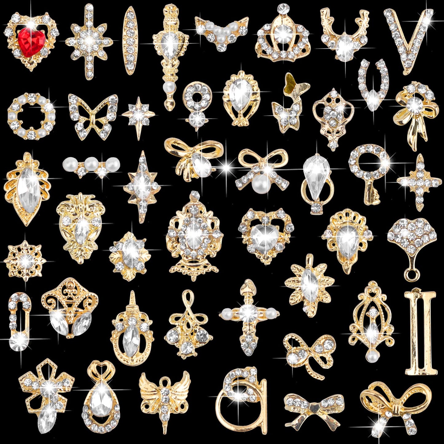 EBANKU 48 PCS 3D Nails Art Rhinestones Luxury Shiny Nail Diamonds Rhinestones Metal Nail Jewels for Alloy Nail Decorations