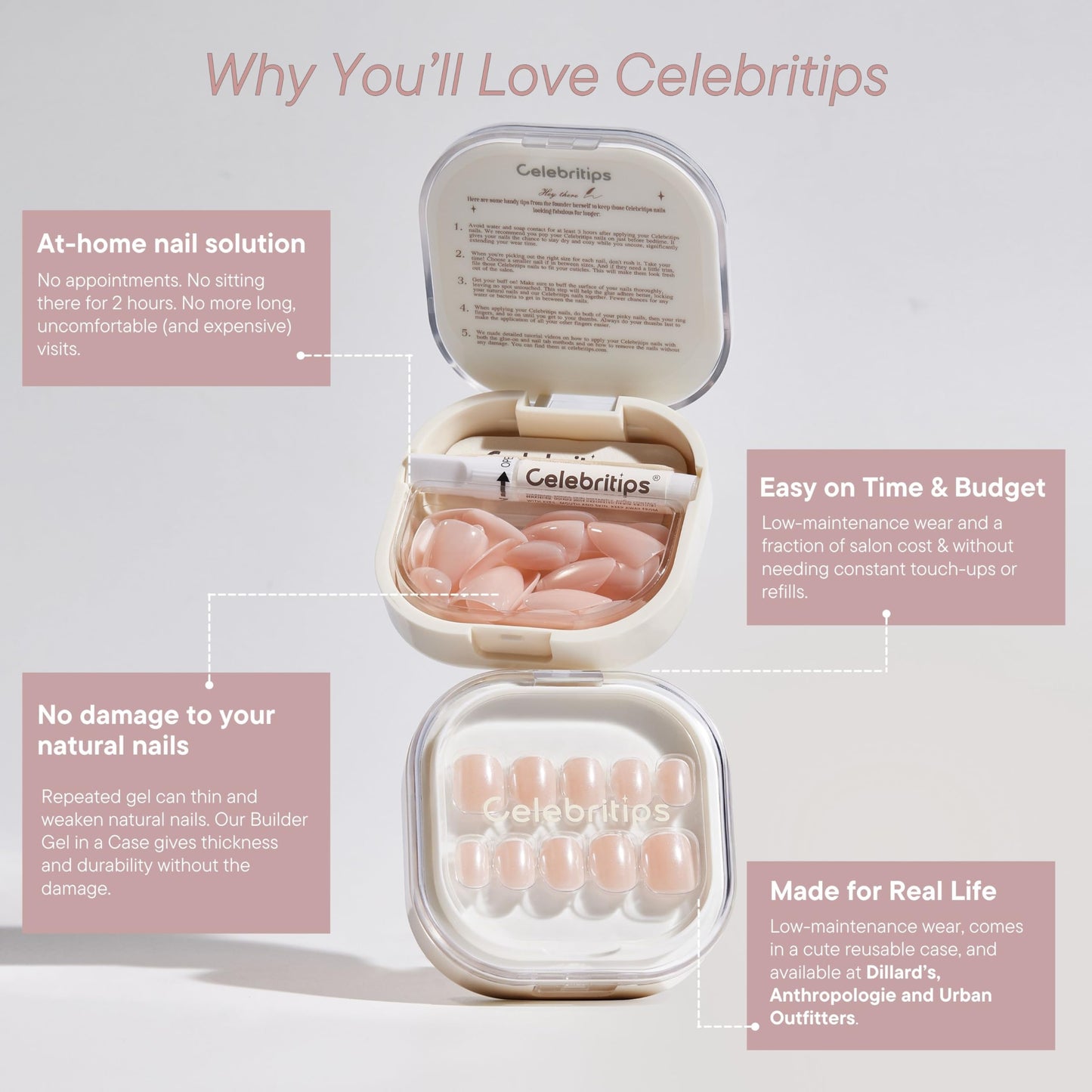 Celebritips Press On Nails - Salon U-ltimate™ | Bare Milk, Extra Short Almond Nails, Reusable | 16 sizes - 32 Nails Kit with Glue and Sticky Tabs