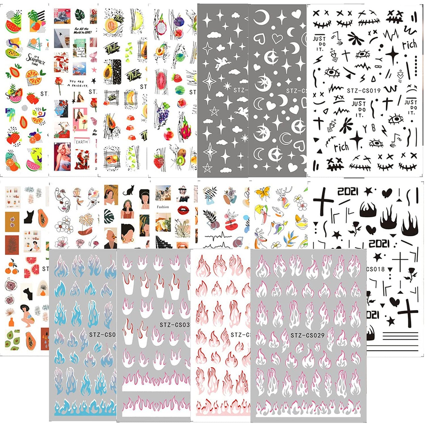 14 Sheets French Nail Art Stickers with 18 Sheets Colorful Nail Art Stickers