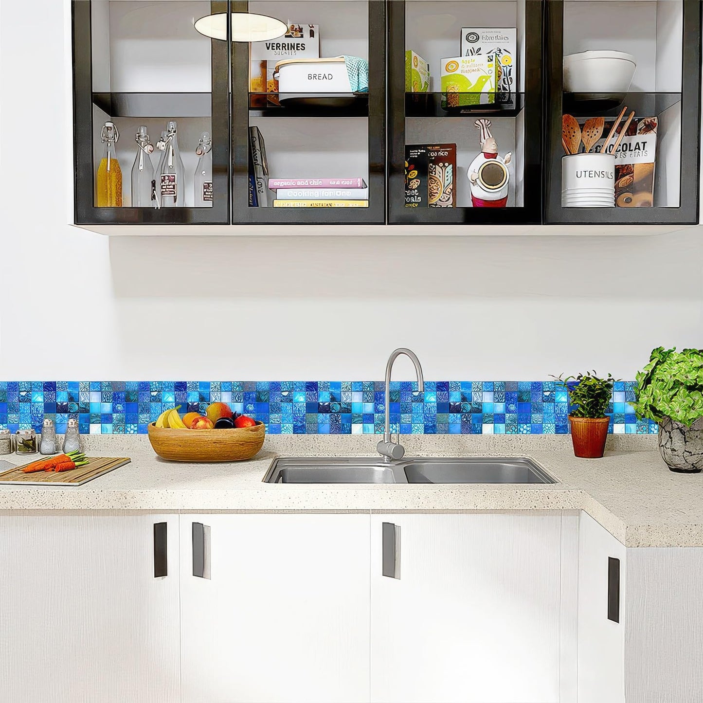 HOMETITUTE Wallpaper Border 4x196 Inch Peel and Stick Wall Border Wallpaper Border Self Adhesive Mosaic Tile Style Trim for Bathroom Kitchen Backsplash Mirror Frame Sink Cabinet Laundry Wall Decor
