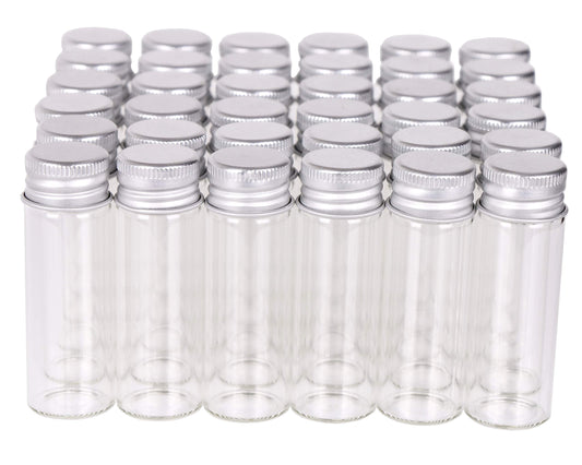 MaxMau 100 Tiny Glass Bottles Clear Small Vials 15 Milliliter Empty Mini Jars with Aluminum Screw Top Lids Sample Message Bottle Wedding Favors Decorations DIY Jewelry Accessories Liquid Hold Storage