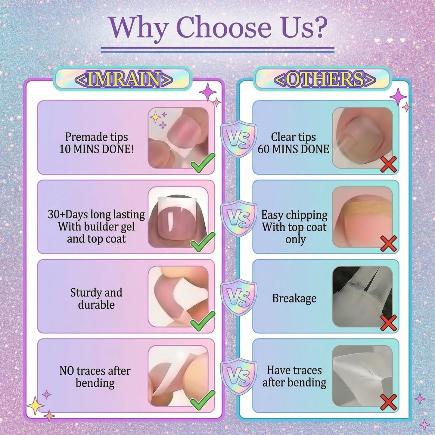 IMRAIN Almond Press on Nails, Medium Fake Nails, Purple Cat Eye 3D Mermaid Tail Pearl Heart, 30Pcs Reusable Glue on Nails for Women, Salon Quality