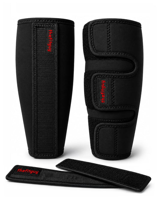 THEFITGUY Ultra Weightlifting Shin Guards | 10mm Shock-Absorbing Front Projection | Detachable Straps | Easy On-Off | 2 Extra Straps Included | For Deadlifts, Snatches, Cleans, Cross-Training and More