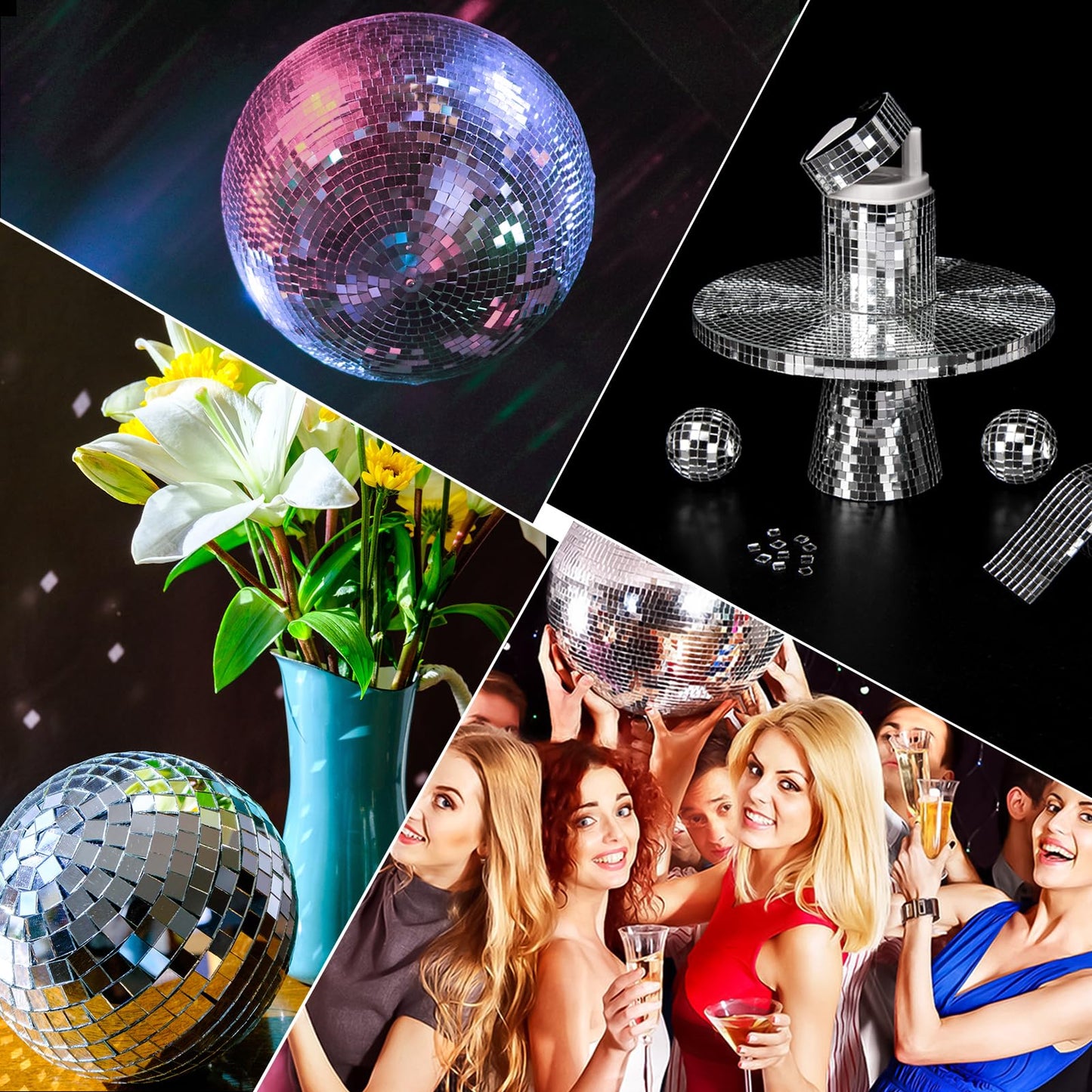 LONGKING 4728 Silver Square Mirror Mosaic Tiles, Glass DIY Craft Decoration, Disco Ball Tiles
