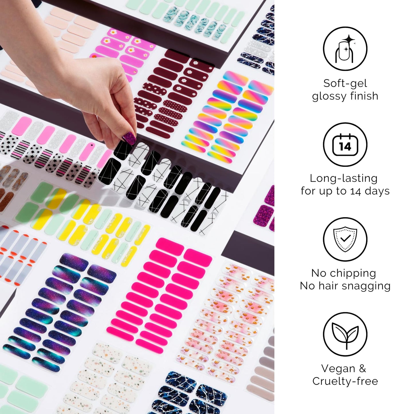 Semi Cured Gel Nail Strips - NAILOG 34 Pcs Art Painting Nail Stickers Extra Long Wraps with Glossy Gel Finishing for Autumn Winter, Like A Painting