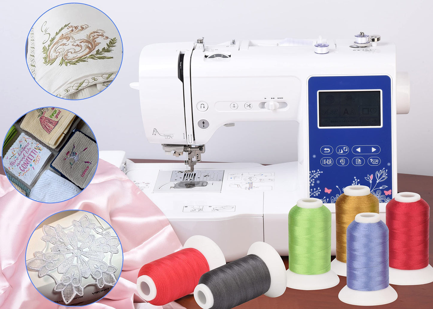 Simthread 63 Colors Polyester Compatible with Brother Embroidery Machine Thread Kit 40 Weight Compatible with Brother Babylock Janome Singer Pfaff Husqvarna Bernina Embroidery Sewing Machines 550Y