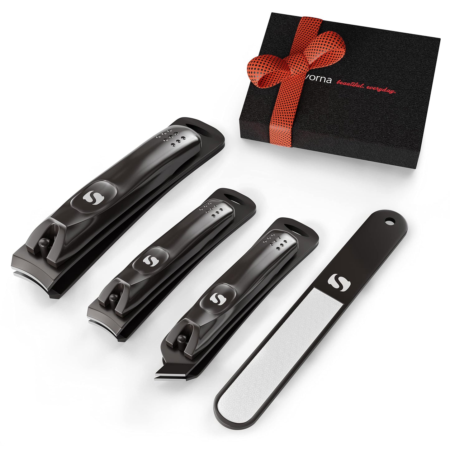 Suvorna Nail Clipper Set with Fingernail Cleaner for Under Nails - Large Nail Cutters for Thick Toenails, Edgy Nail Clipper and Nail File - Nail Clippers for Men and Nail Clippers for Women