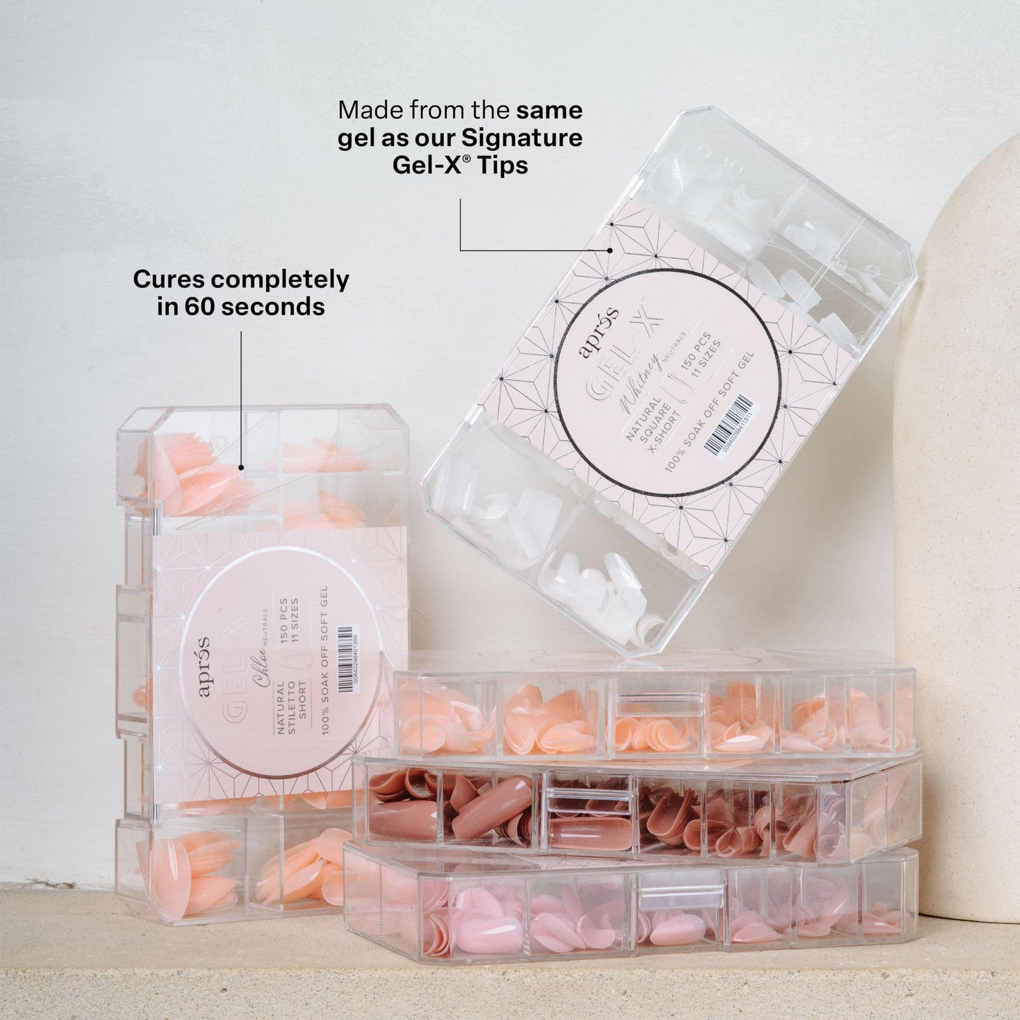 Apres Neutrals Gel-X Imani Box Of Nail Tips, 11 Sizes 00-9, Soft Gel Tip Box (150pcs) (Natural Coffin Medium, 150)