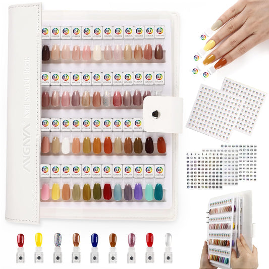 Magnetic Nail Swatch Book, 192 Nail Color Book Leather Nail Sample Display Book with 192 Magnetic Tips & 1-240 Number Labels, Perfect for Professional Salon Nail Art Color Chart & Practice Stand