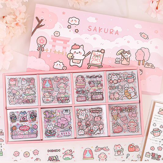 Doraking Kawaii Cute Animal Stickers for Journaling Scrapbooking, Vinyl Transparent Flower Stickers for Water Bottle Laptop, 200 Sheets Aesthetic Sticker Boxed Gifts for Teens Adults