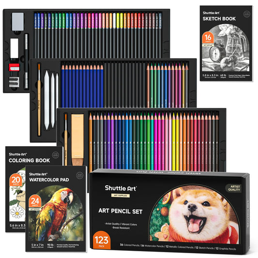 Shuttle Art Professional Drawing Kit, 123 Pieces of Drawing Pencils Set Includes Colouring Pencils, Watercolor, Charcoal, Graphite and Sketch, Ideal for Adults Children Artists