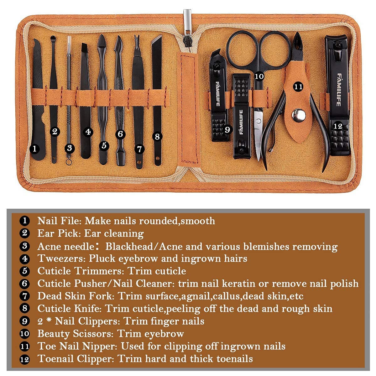 FAMILIFE Manicure Set, Professional Manicure Kit Nail Clippers Set 13pcs Stainless Steel and 11 in 1 Christmas Gift for Women and Men Nail Kit Manicure and Pedicure Set