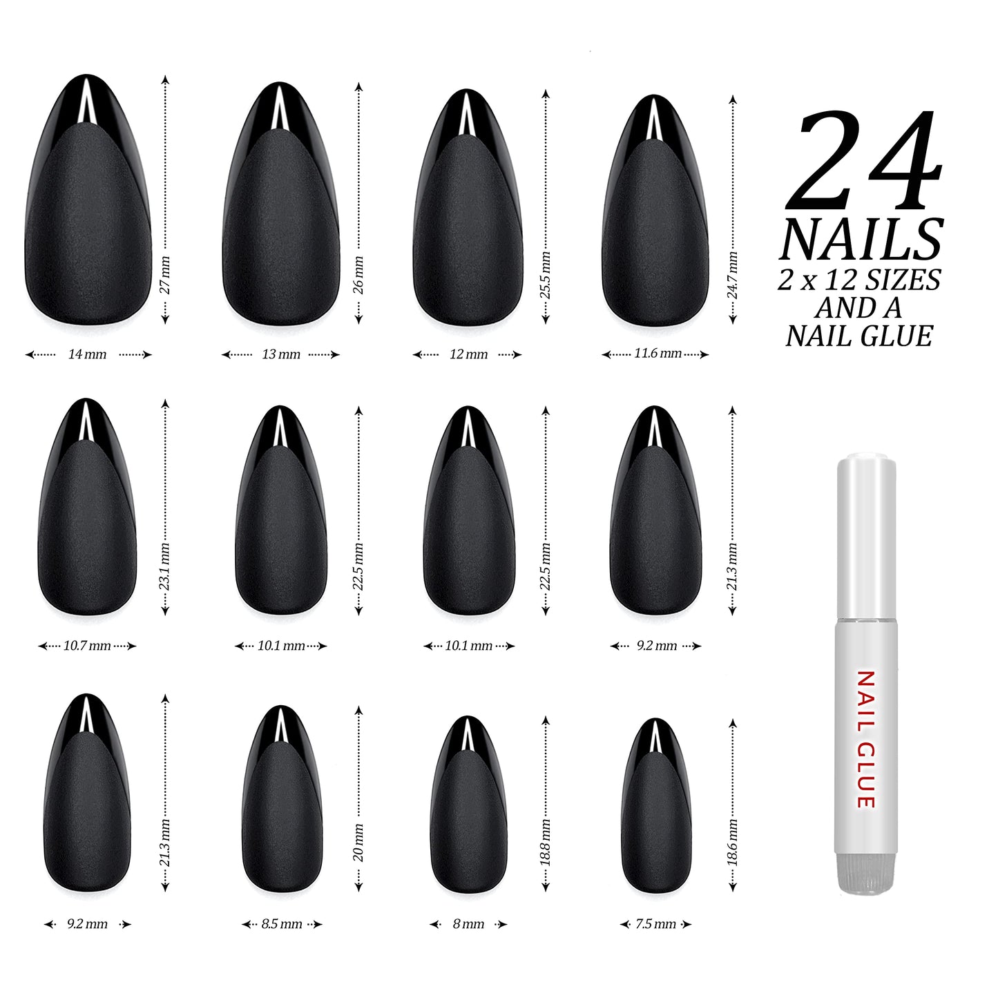 Hypnaughty Press On Nails - Caviar & Light Peach Almond Chrome, Trendy & Salon Quality Reusable Nails With Kit