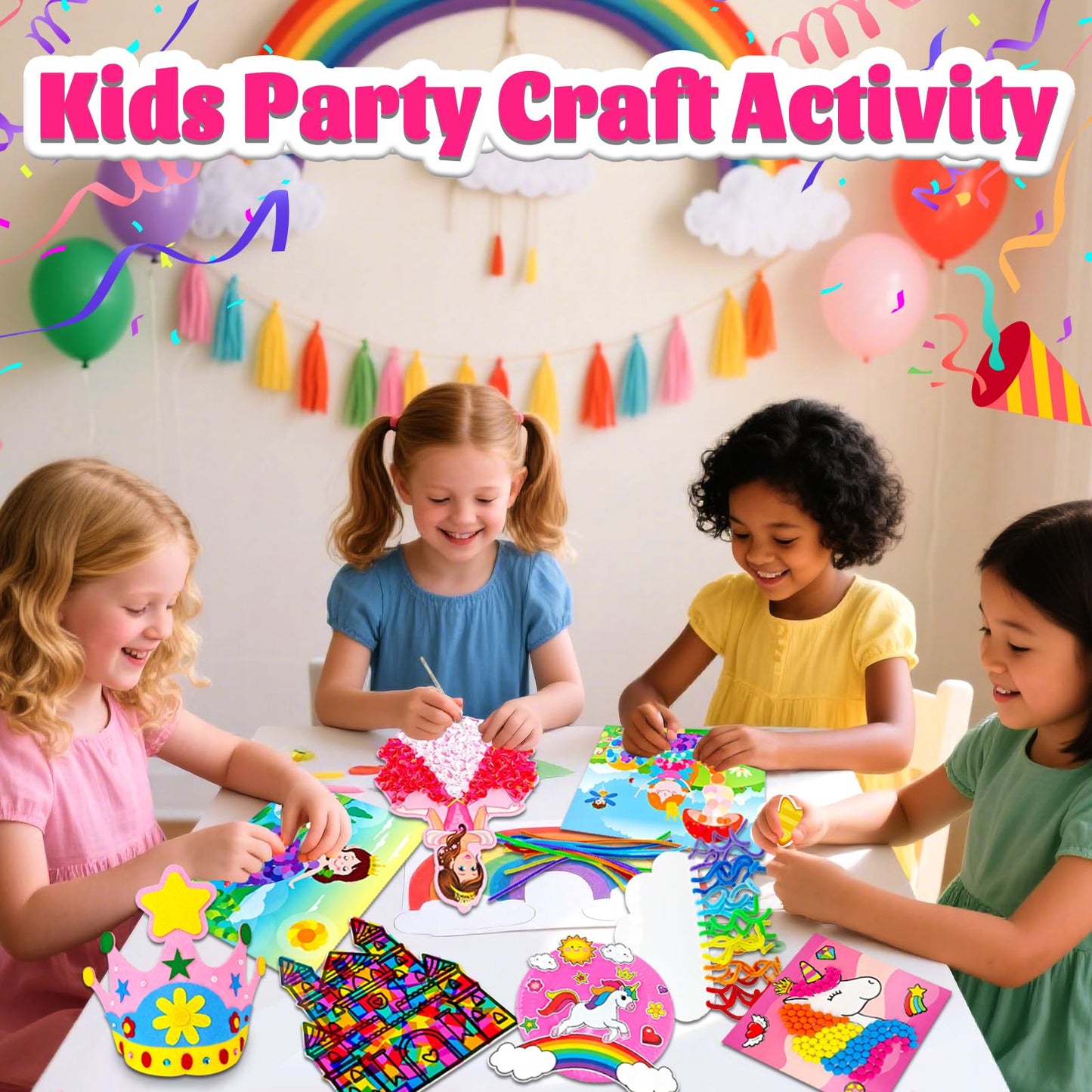 Unicorn Craft Box-12 Projects Fun Arts and Crafts for Kids Ages 4-8,Creative Educational Activity, No Mess Individually Packaged Travel Toys,Party Favors,Birthday Gift for Girls 3 4 5 6 7 8 Years Old