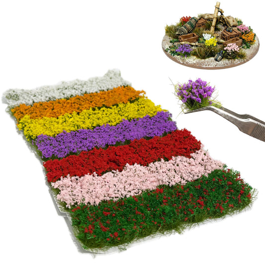GLOWSHEEP 98 Pcs Miniature Static Grass Tufts for Dioramas Supplies, Realistic 7 Colors Mini Flowers for Woodland Model Train Scenery, Landscape, Architecture, Military Sand Table, Garden