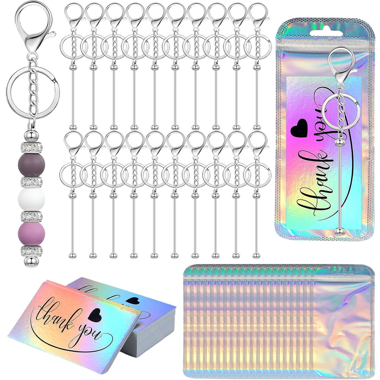 YUESEK 60 Pcs Beadable Keychain Bars Bulk Blank Creative Cute Keychains Bar for Beads Purse Keychains for Women Man