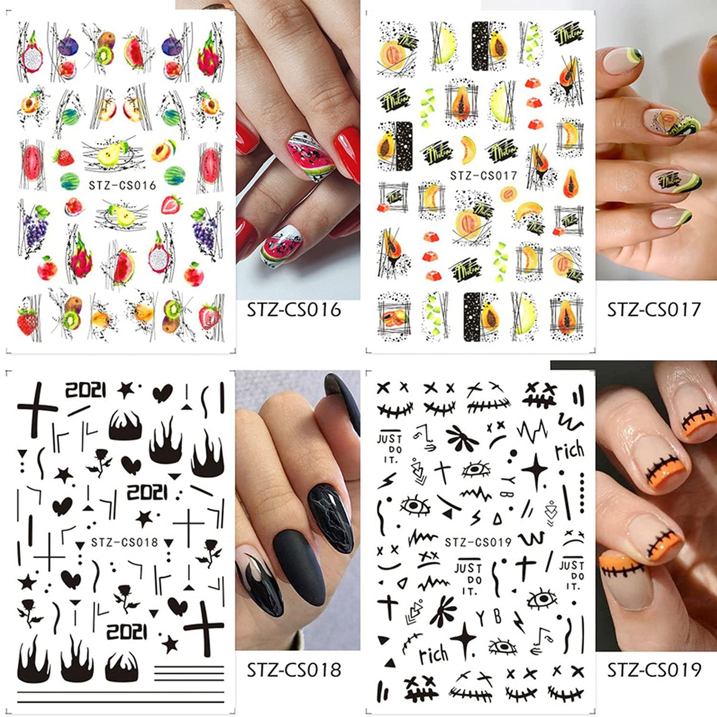 8 Sheets Love Heart Nail Art Stickers with 18 Sheets Colorful Nail Art Stickers