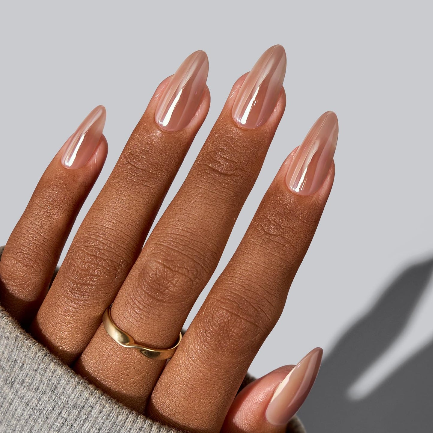 BTArtbox Press On Nails Almond - Fall Press on Nails Meidum Chrome Nails, Light Weight & Fit Perfectly, Fake Nail with Nail Glue, Brown Glue On Nails in 15 Sizes, Chocolate Glazed