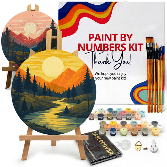 KularStock Paint by Number Kit for Adults – 2 Pack Framed Canvas (10 Inch Round), Easy Paint by Numbers for Beginners, DIY Painting Kit with Easel, Brushes & Acrylic Paint Set
